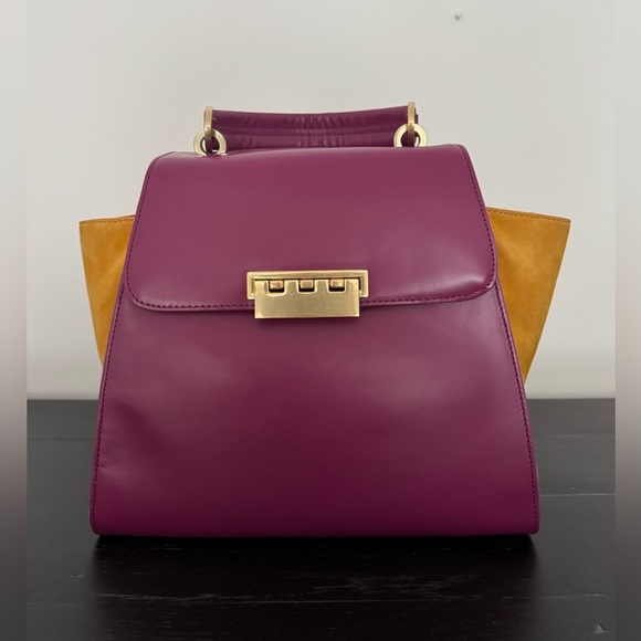 Zac Posen Leather Purple n Yellow Large Hand n Shoulder Bag. NWOT - Picture 1 of 17